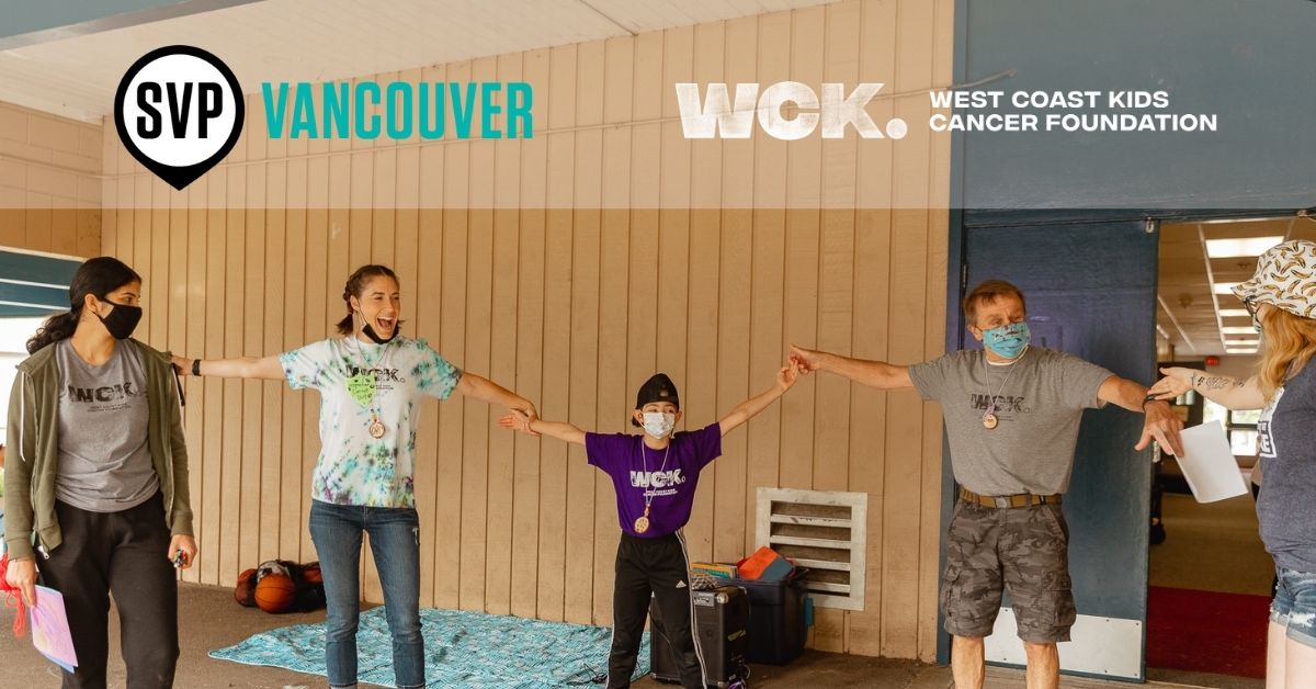 A banner image showing Social Venture Partners Vancouver and west coast kids cancer foundation members together